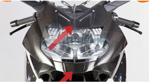 BMW K1300S Carbon front fairing covers on the light