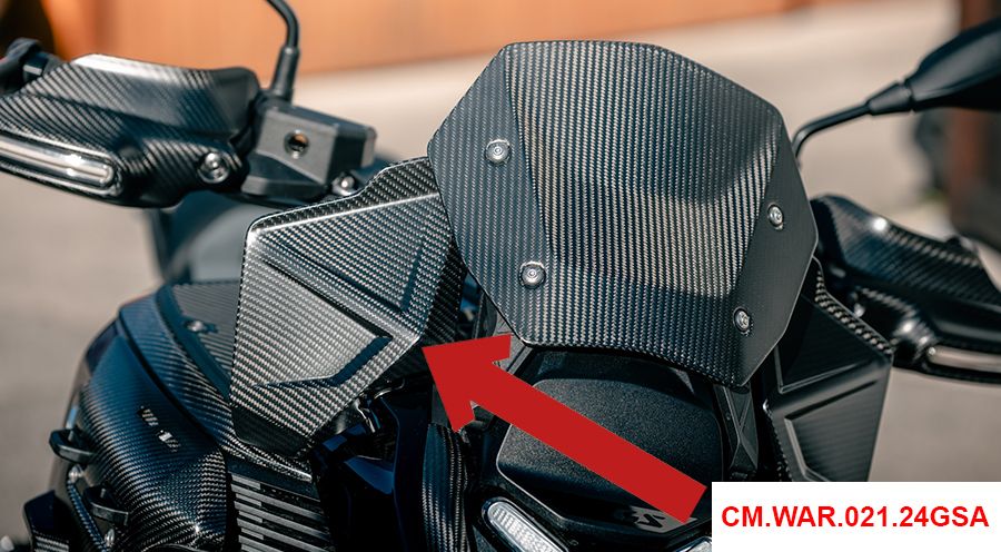 BMW R1300GS & Adventure Carbon Wind Protector next to instruments