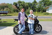 Granny Hornig stunting BMW S1000RR